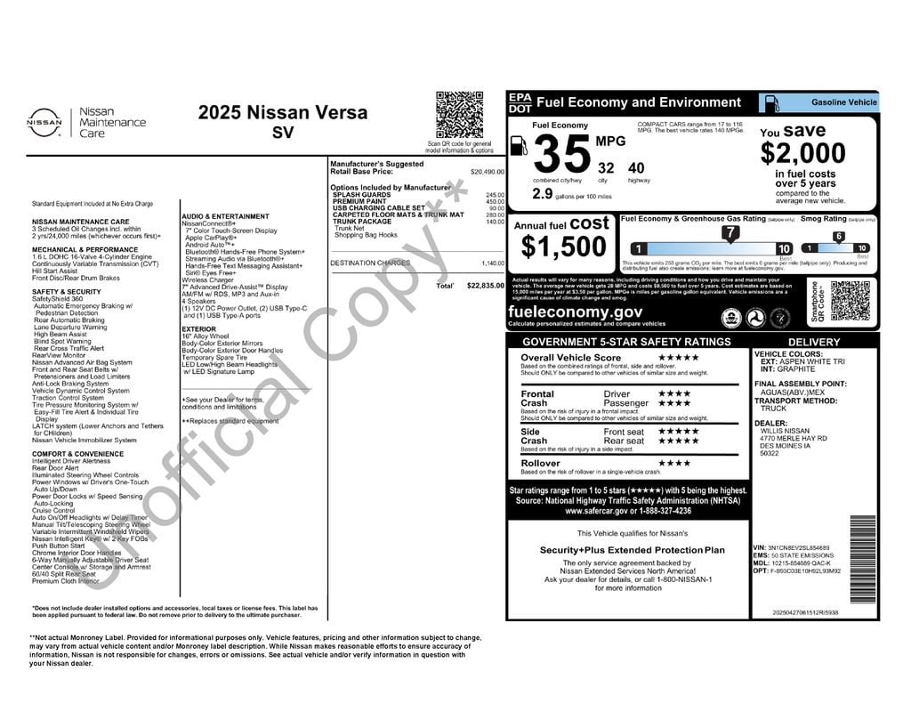 nissan versa sedan 2025 3N1CN8EV2SL854689 image nissan versa sedan 2025 3N1CN8EV2SL854689 image